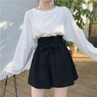 Plain Long-sleeve T-shirt / Wide Leg Shorts