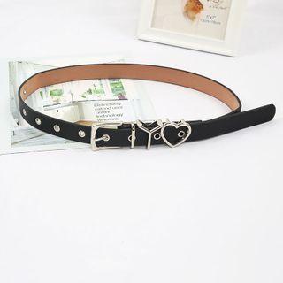Lettering Heart Buckle Grommet Belt Black - One Size