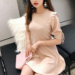 Plain Frill Trim Short Sleeve Knit Dress