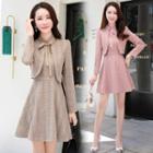 Set: Plaid Blazer + Sleeveless A-line Dress