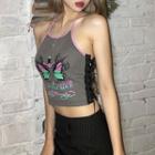 Butterfly Print Lace Up Cropped Camisole Top