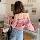 Long-sleeve Mock Two-piece Plain Knit Top