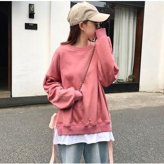 Ribbon-side Mock Two-piece Pullover