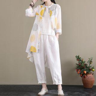 Elbow-sleeve Pattern Print Jacket