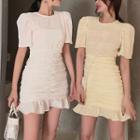 Short-sleeve Shirred Sheath Mini Dress