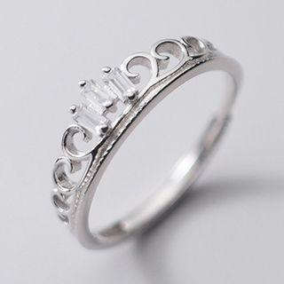 925 Sterling Silver Rhinestone Crown Ring Silver - One Size