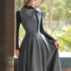Set: Long-sleeve Mock-neck Knit Top + Sleeveless Asymmetrical Maxi A-line Dress