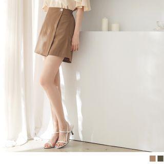 High-waist Buttoned Flap Mini Skort