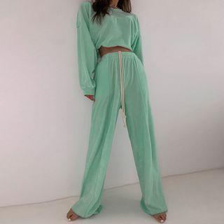 Overlock-stitched Wide-leg Sweatpants