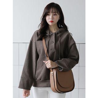 Buttoned Brushed-fleece Lined Hoodie
