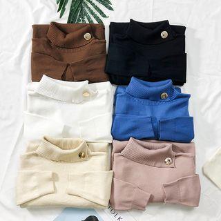 Buttoned High-neck Knit Top