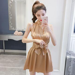 Bow Accent Sleeveless A-line Party Dress