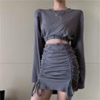 Plain Crop T-shirt / Drawstring Skirt