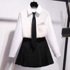 Set: Neck Tie Shirt + Pleated A-line Skirt