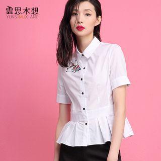Embroidered Peplum Short-sleeve Blouse
