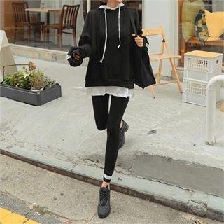 Set: Layered-hem Oversized Hoodie + Sweatpants