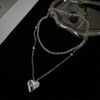Heart Pendant Layered Stainless Steel Choker 1pc - Silver - One Size