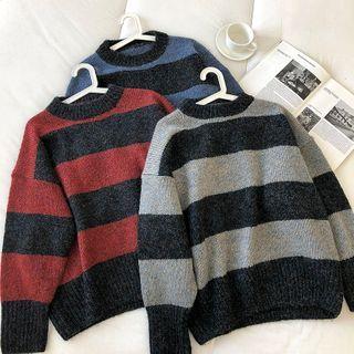 Long-sleeve Round-neck Two Tone Sweater