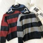 Long-sleeve Round-neck Two Tone Sweater