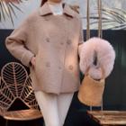 Double-breasted Boucl  Knit Jacket Beige - One Size
