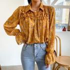 Floral Print Frill-trim Blouse Mustard Yellow - One Size