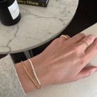Set Of 2: Open Bangle + Faux Pearl Bracelet Set Of 2 - Gold - One Size