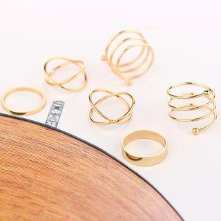 Set Of 6: Ring (various Designs) Gold - One Size