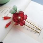 Flower Faux Pearl Hair Stick Red - One Size