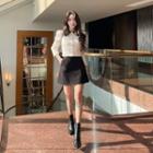 Set: Detachable-collar Tweed Jacket + Mini A-line Skirt