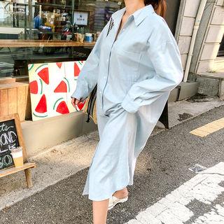Linen Blend Boxy-fit Long Shirtdress