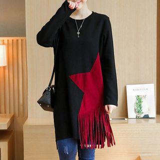 Fringed Star Applique Long Sleeve Dress