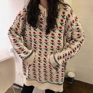 Floral Hooded Sweater/ Plain Leggings