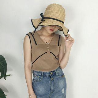Contrast Trim Collared Knit Tank Top