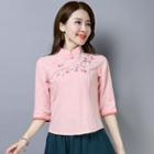Traditional Chinese Embroidered Elbow-sleeve Shirt