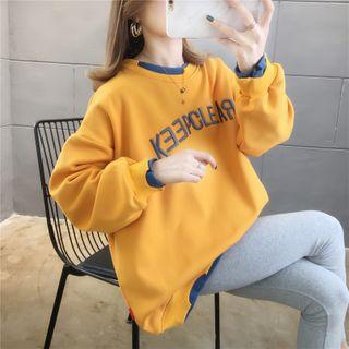 Lettering Embroidered Panel Trim Pullover