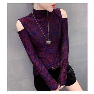 Long-sleeve Cold-shoulder Glitter T-shirt