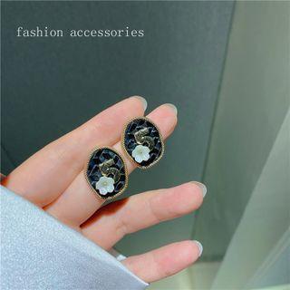 Flower Faux Leather Alloy Earring 1 Pair - Blue - One Size