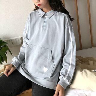 Heart Embroidered Loose-fit Lapel Sweatshirt
