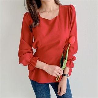Pintuck-trim Tie-waist Blouse
