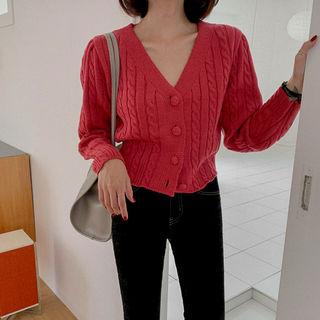 V-neck Cropped Cable-knit Cardigan