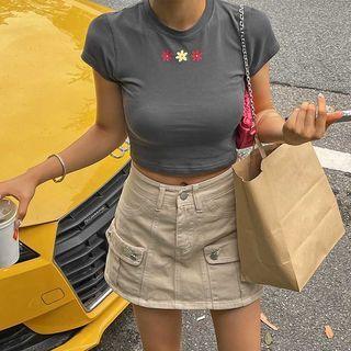 Flower-print Cropped T-shirt