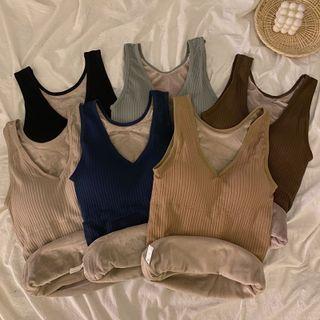 V-neck Plain Fleece-lined Tank Top
