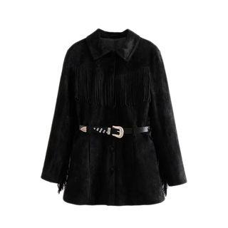Fringe Plain Coat With Belt