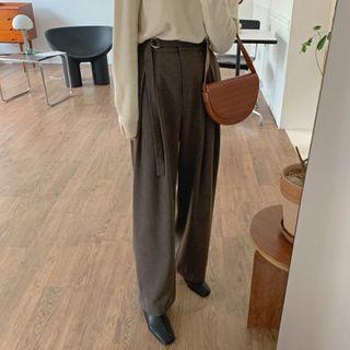 Belted Wide-leg Woolen Pants