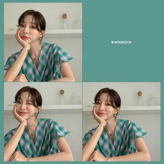 Knot-front Check Blouse