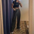 Self-tie Strappy Wool Blend Wide-leg Pants