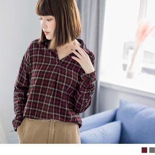 V-neck Plaid Top