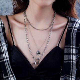 Ball & Coin Pendent Layered Chain Necklace As Shown In Figure - One Size