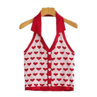 Printed Knit Cropped Halter Top (various Designs)