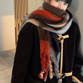 Gradient Color Block Mohair Shawl